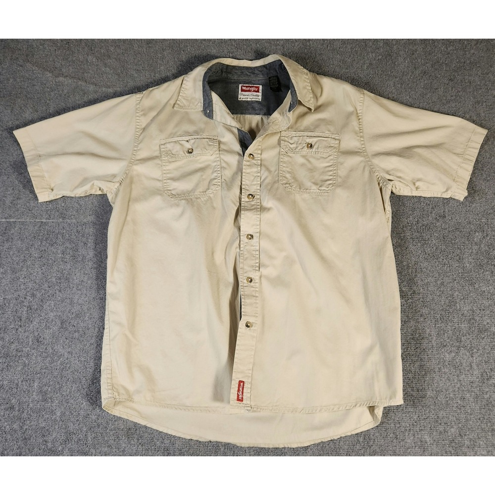Wrangler Shirt Mens L Premium Quality Tan Short Sleeve Button-Down Cotton